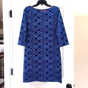 NWOT BRITT NAVY BLUE & AQUA GEOMETRIC PRINT DREZS SIZE M